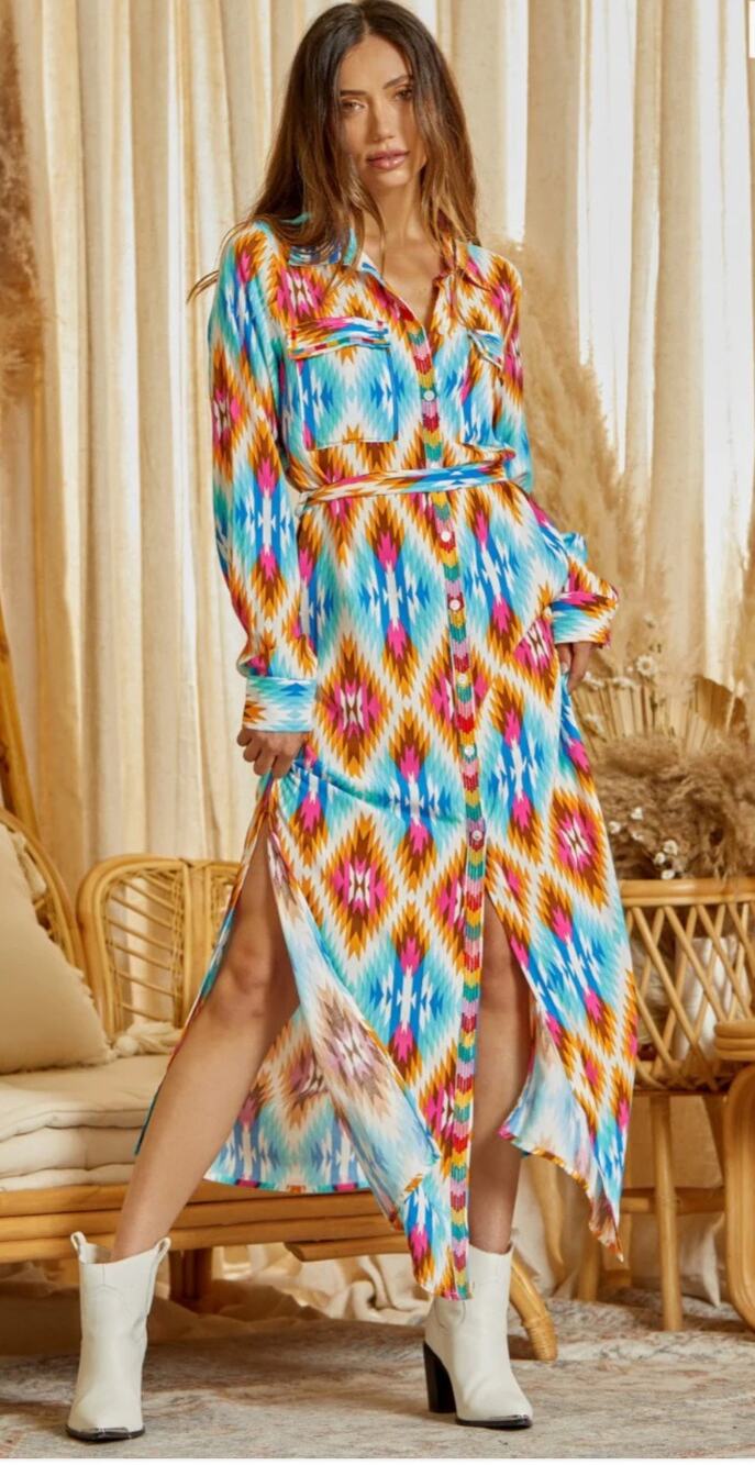 Savannah Jane Ruidoso Aztec Button Down Dress Duster embroidered size 1X NWT